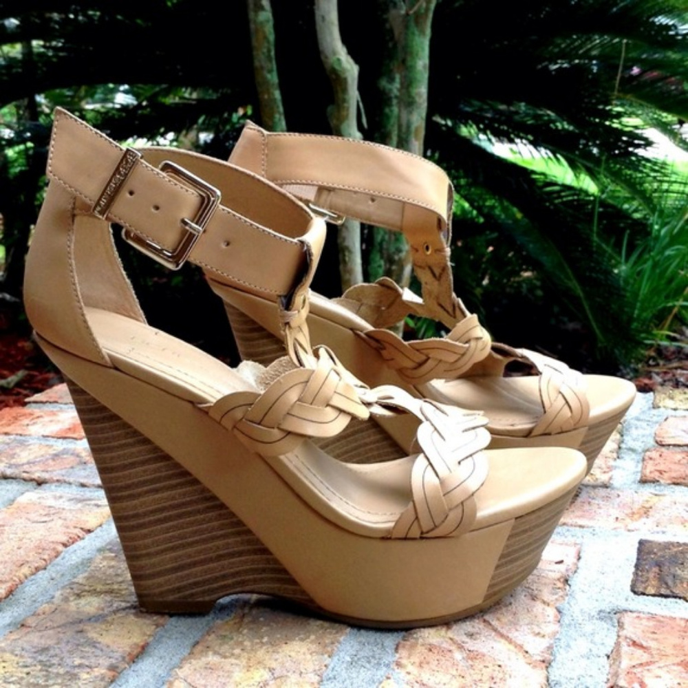 BCBGeneration Nude Platform Wedge Sandals